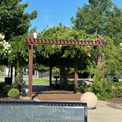 Very Proud of our Signature Garden, Trail Head, as seen from Broadway, in late Spring.