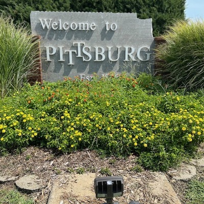 The South Welcome sign at Centennial & the Bypass is maintained by Pittsburg Beautiful.